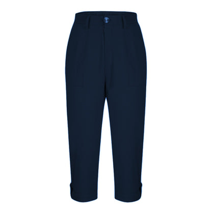 Cross-border Women's Solid Color Workwear Pants Waist Button Pants Ear Design Pants Leg Curled Women's Cropped Pants