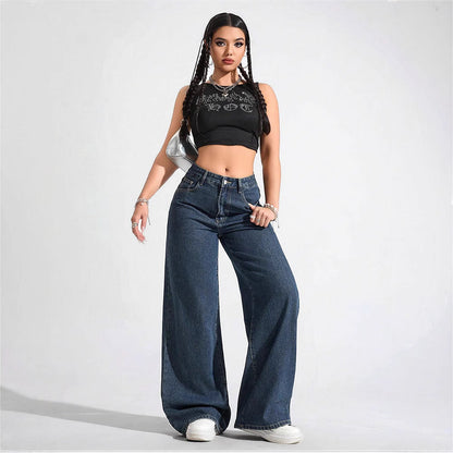 Floor-length Flared Straight-leg Denim Jeans For Women