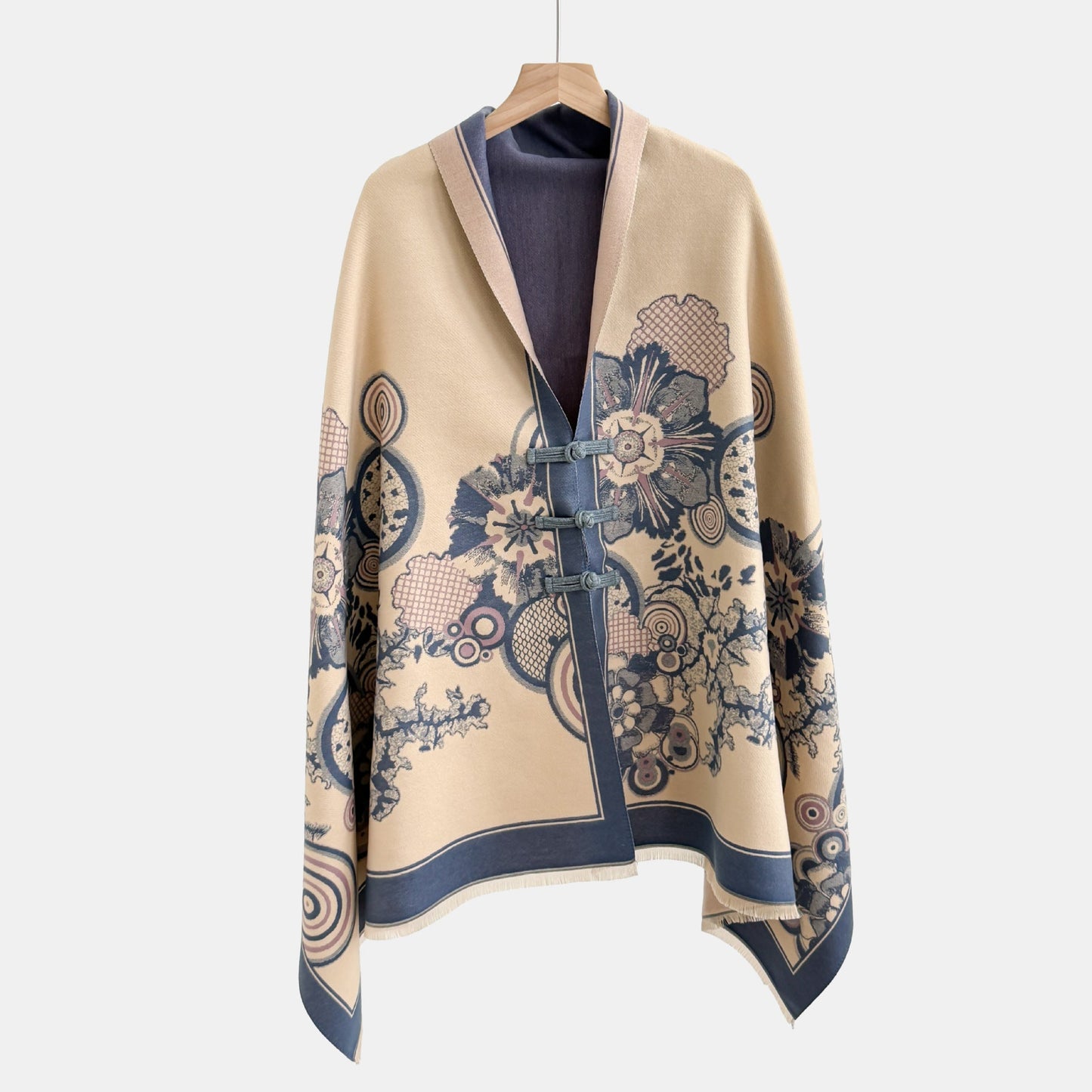 Vintage Knot-button Outerwear Jacquard Shawl