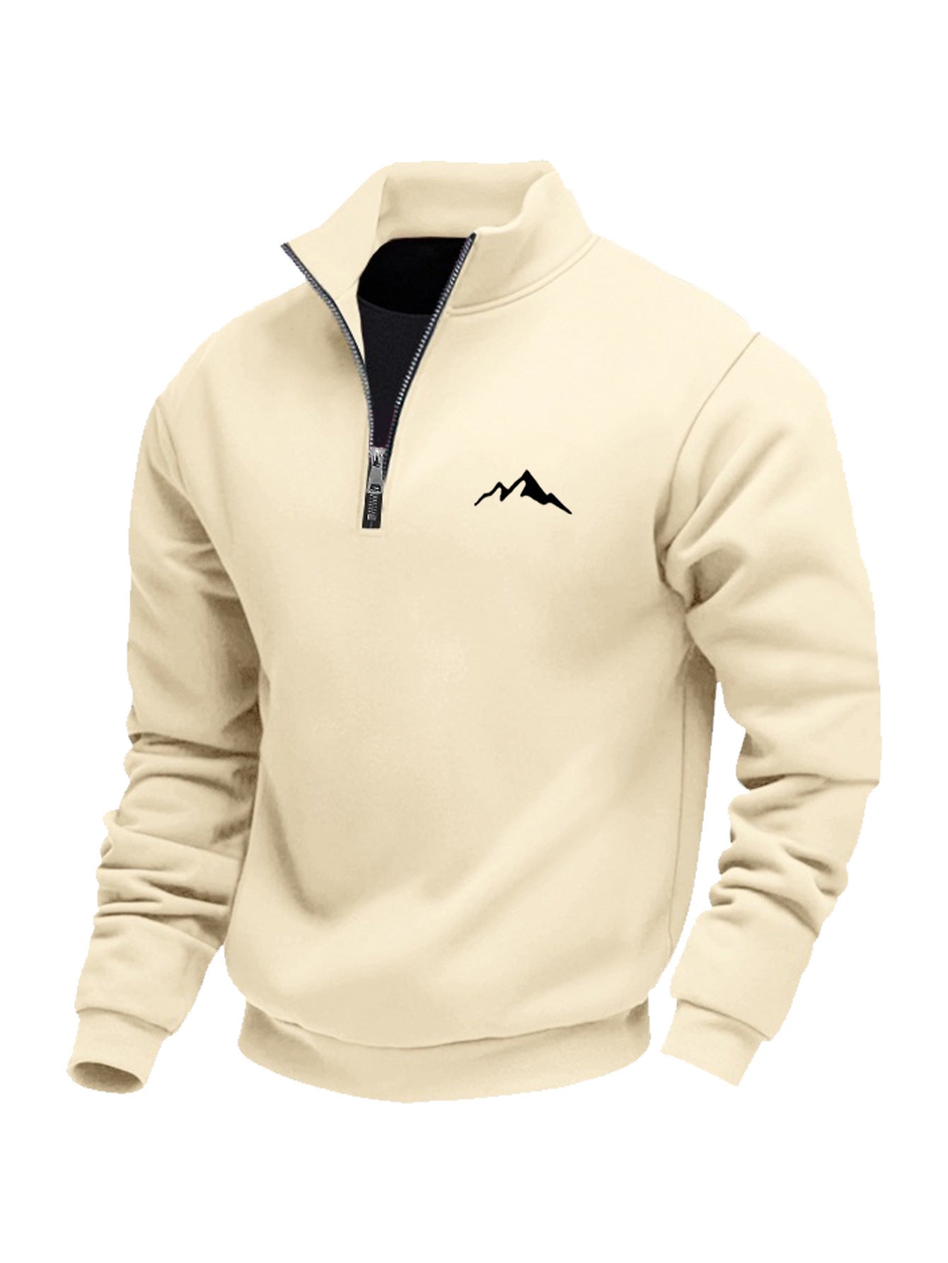 Mid-length Loose-fit Zip-up Casual Hoodie With A Stand-up Collar And Hood