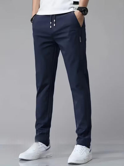 Mens Casual Straight-leg Long Pants With Quick-drying Elastic Waistband