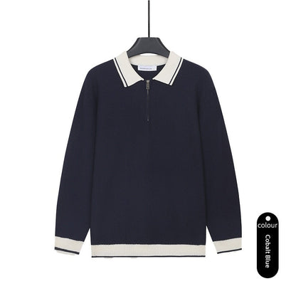 Mens Solid-Color Casual Top With Lapel And Half-Zip