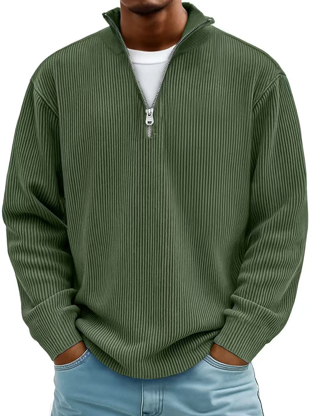 Autumn And Winter New Men's Casual Stand-Up Collar Zipper Corduroy Long-Sleeved Men's Polo Shirt Sweatshirt