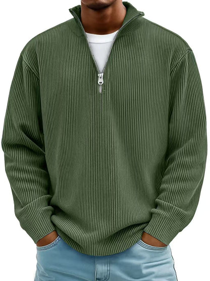 Autumn And Winter New Men's Casual Stand-Up Collar Zipper Corduroy Long-Sleeved Men's Polo Shirt Sweatshirt