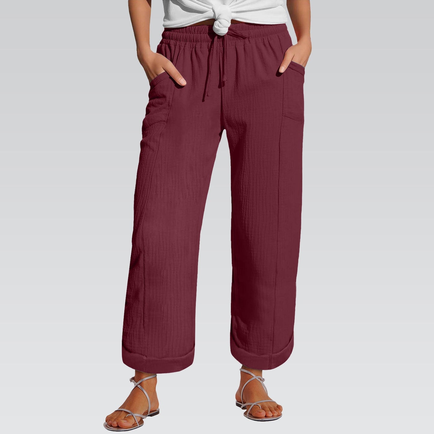 High-waisted Belted Loose-fitting Wide-leg Trousers For Women