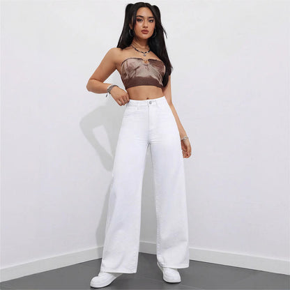 Floor-length Flared Straight-leg Denim Jeans For Women