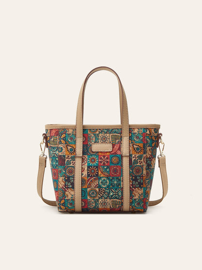 Printed Cork Bohemian Shoulder Tote Bag