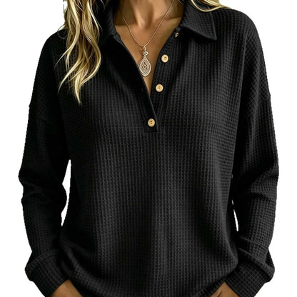 Womens Loose-fitting Long-sleeve Top With A Button-down Collar