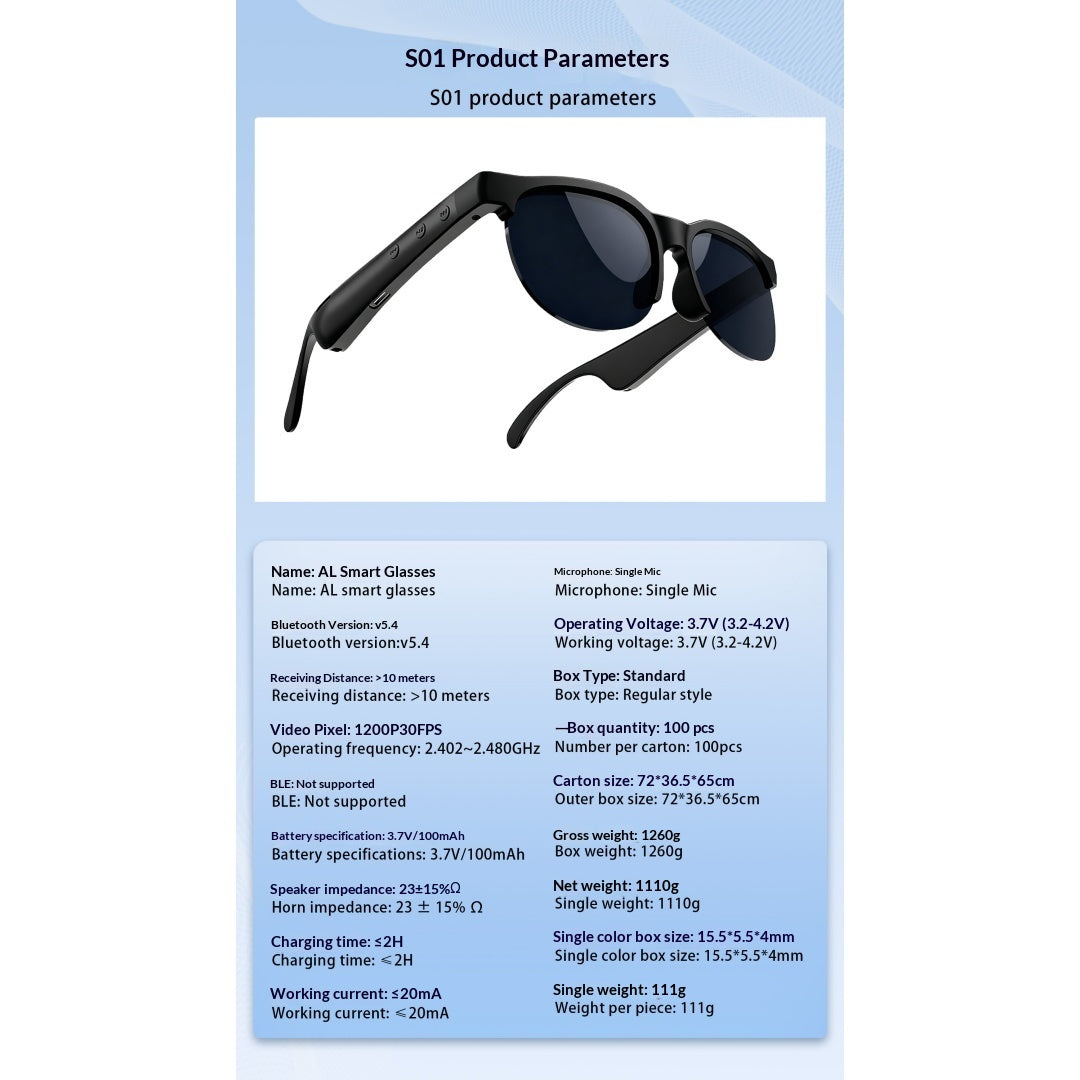 AI Smart Glasses Bluetooth Sunglasses For Music Calling Translation S01