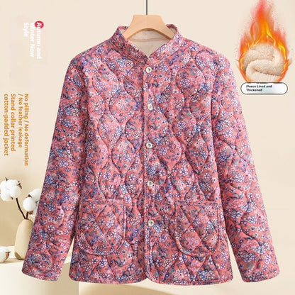Moms Fashionable Floral Warm Padded Cotton Jacket