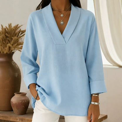 Womens Relaxed-fit Three-quarter-sleeve V-neck Blouse