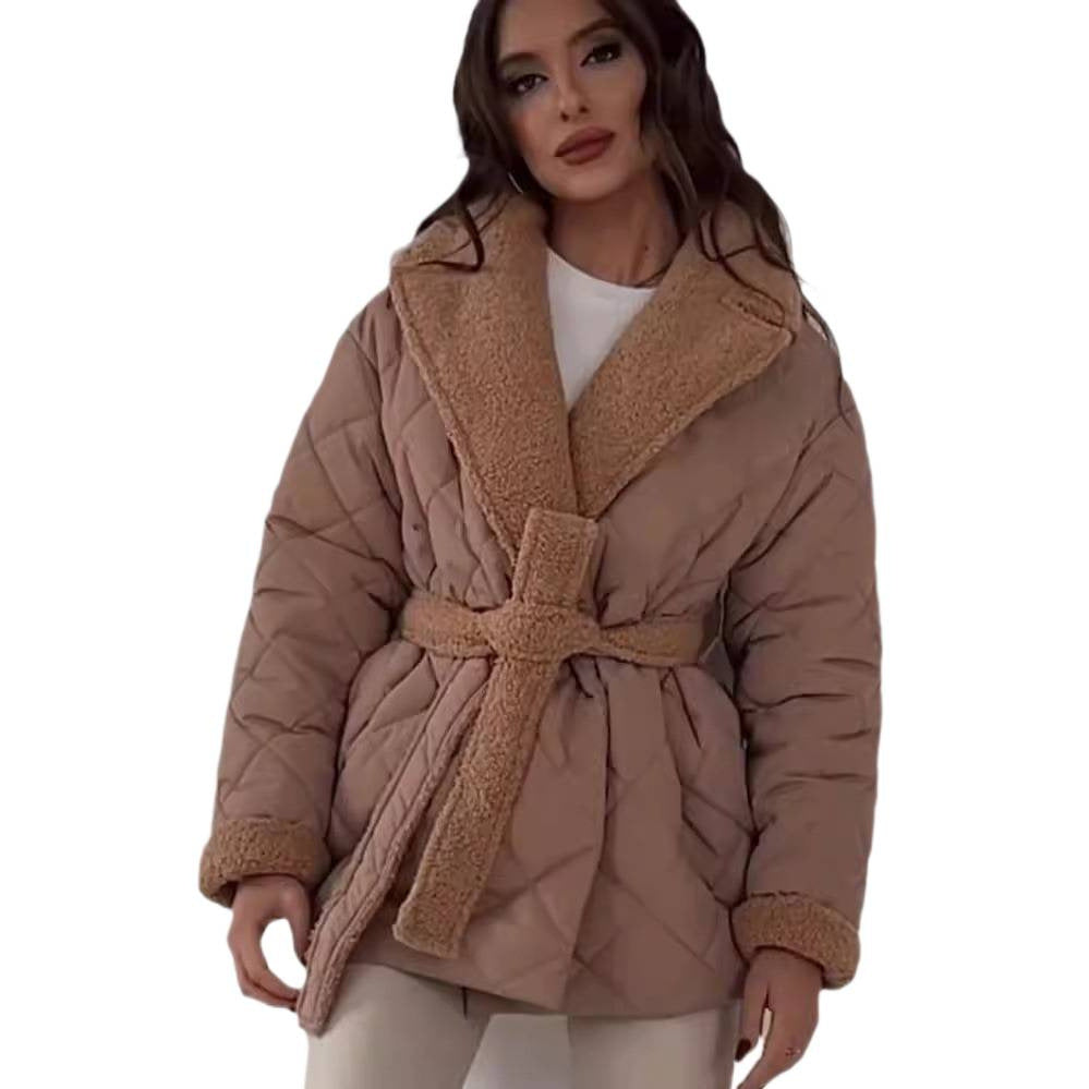 Womens Fashionable Versatile Turn-down-collar Cropped Cotton Jacket