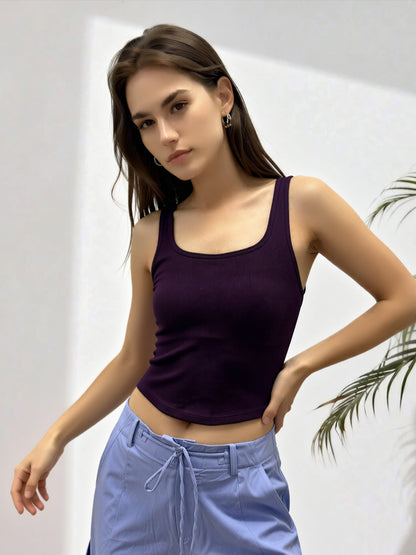 Women's Sleeveless Fashionable Unique Sports Casual Thin Strap Hollow Back Crop Backless Tank Top With Built-in Bra Pads