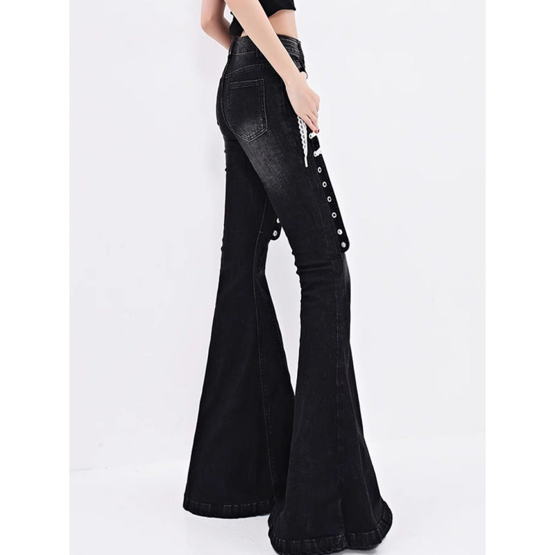 Lace-Strap Bootcut Denim Jeans For Women