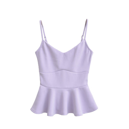 Cropped Ruffled-waistline Slim-fit Camisole Top
