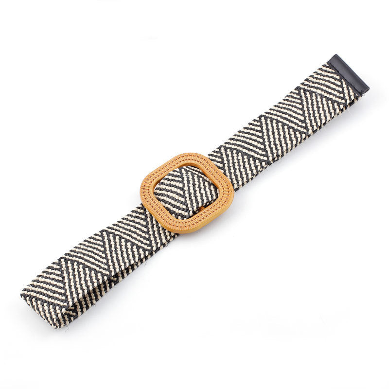 Women's Straw Woven Buckle Belt