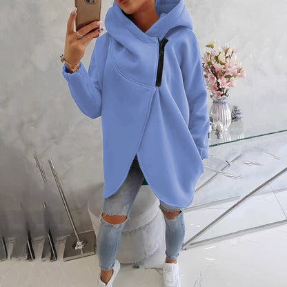 2025 European And American Cross-Border Women's Long-Sleeved Casual Black Hooded Jacket Sweatshirt With Front Pocket Zipper Hoodie