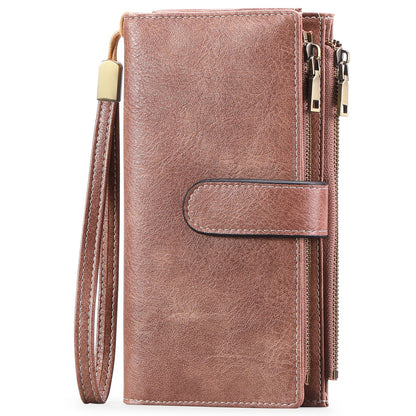Womens Long Wallet Multi-functional Vintage Tri-fold Purse