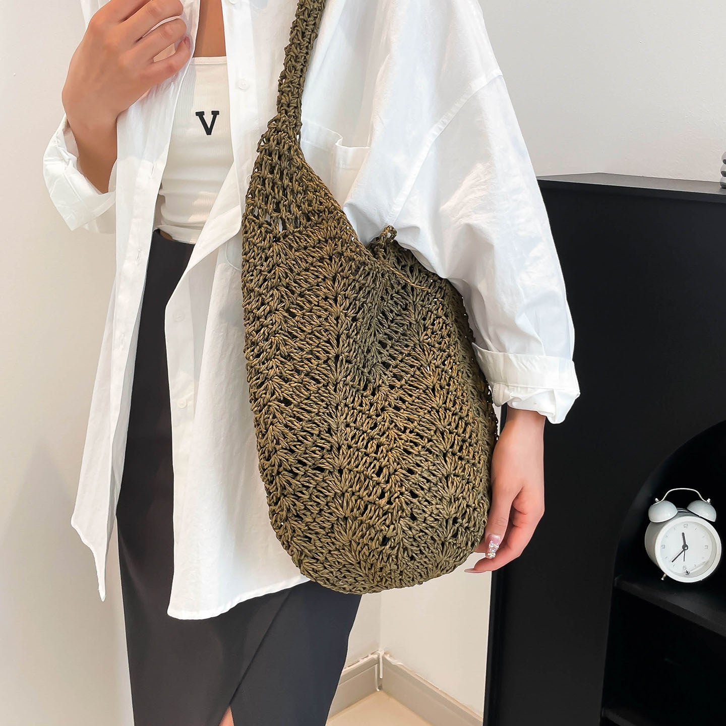 New Straw Bucket Bohemian French-style Crossbody Bag