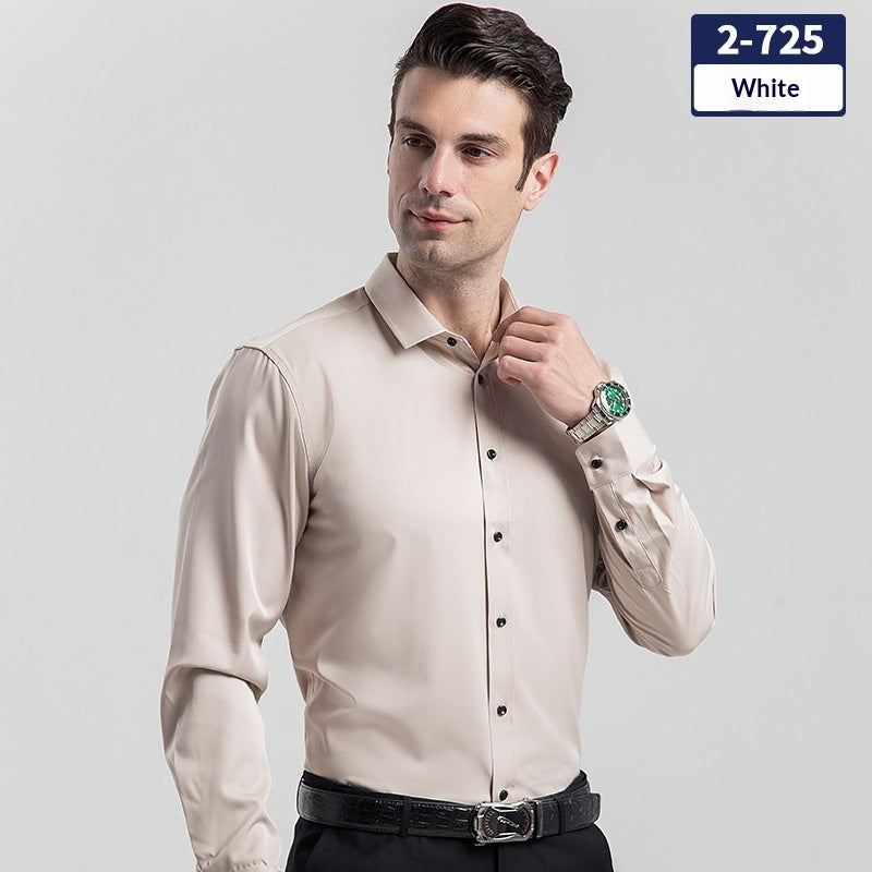 Elegant Business Formal Solid-color Long-sleeve Mens Shirt
