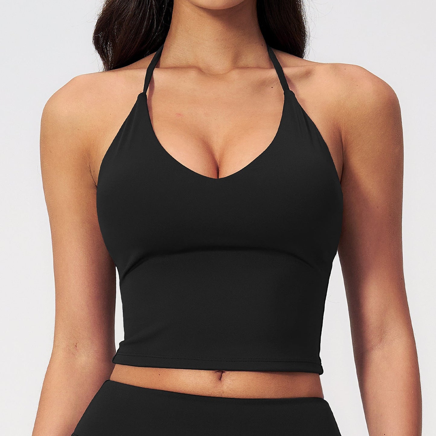 Womens Sports Tank Top With A Halterneck Design Built-in Padded Cups And A V-neckideal For Yoga