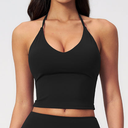 Womens Sports Tank Top With A Halterneck Design Built-in Padded Cups And A V-neckideal For Yoga