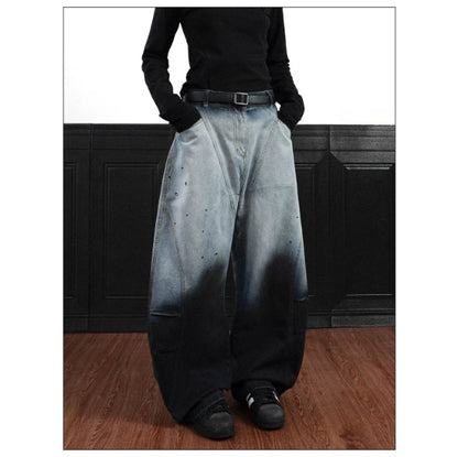 American-style Vintage Washed Ombre Tie-dye Bootcut Jeans