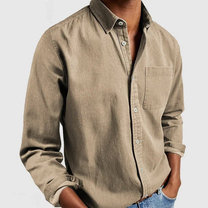 Cross-border Amazon Foreign Trade Europe And The United States Men's New Lapel Solid Color Shirt Men's Retro Long Sleeve Shirt