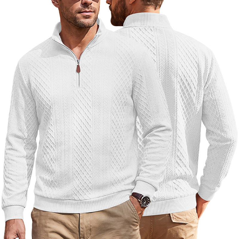 American-style Textured Diamond Jacquard Half-zip Lapel Long Sleeves