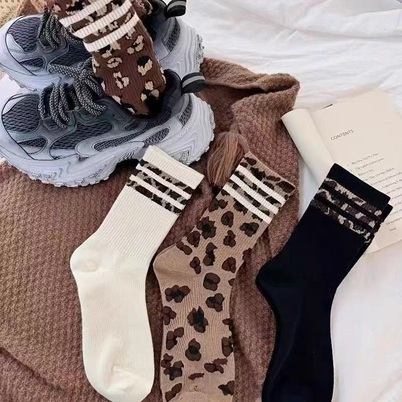 Womens Mid-calf Long Socks Versatile Striped Knee-high Cotton Socks