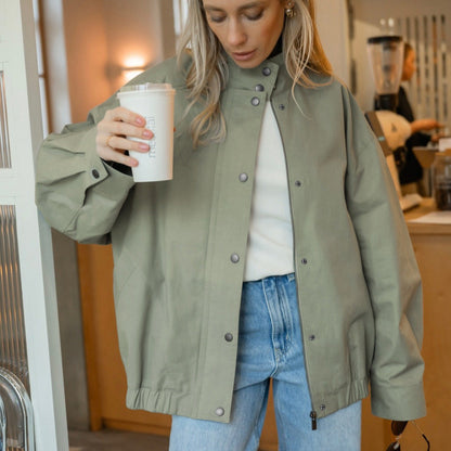 Womens American Workwear Style Stand-Neck Short Jacket