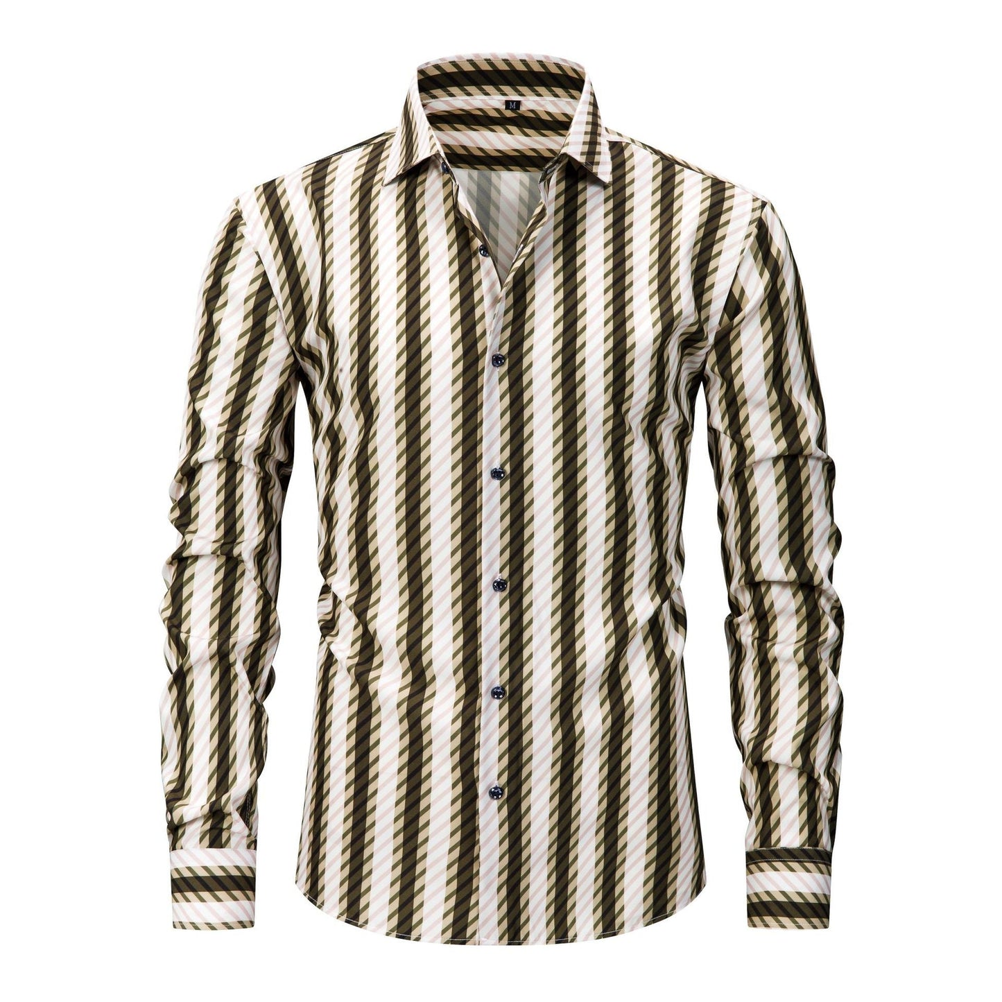 Mens Stretch Wrinkle-Free Digital-Print Plaid And Stripe Shirt