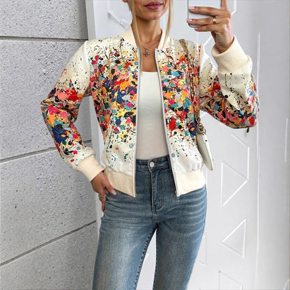 Printed European And American-style Fashionable Zippered Outer Jacket