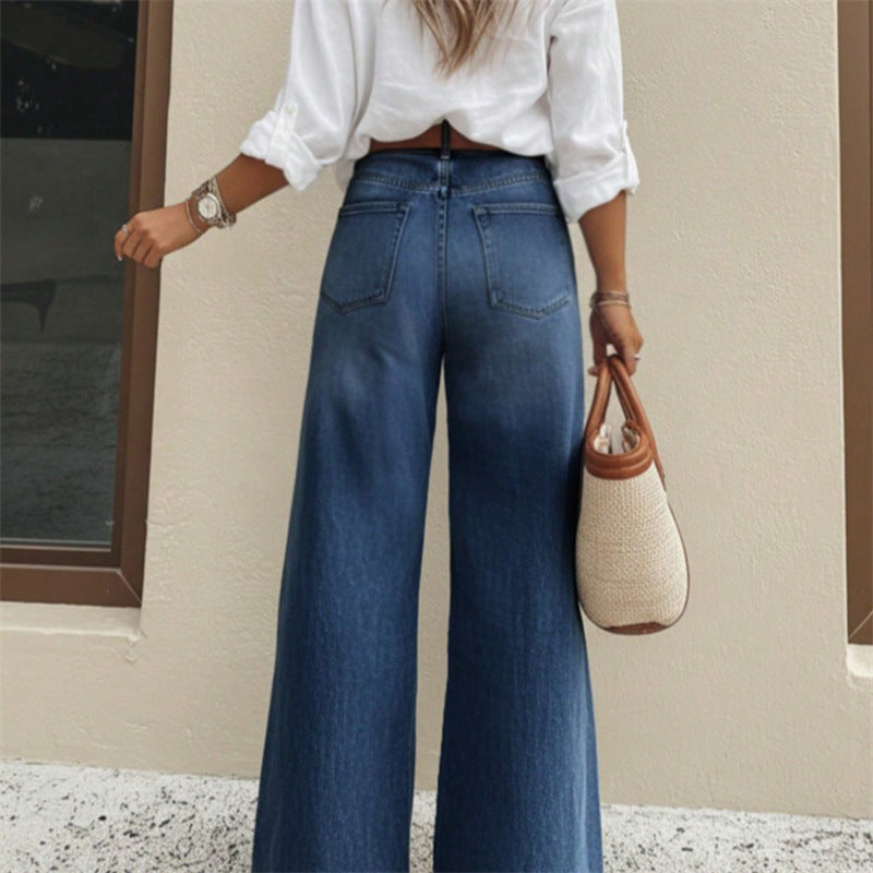 New American-style Loose-fitting High-waisted Figure-flattering Flared Wide-leg Denim Pants That Drag On The Floor
