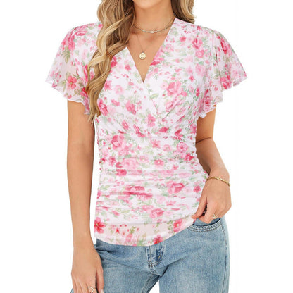 Lace-trimmed-sleeve Formal And Casual Womens Shirt