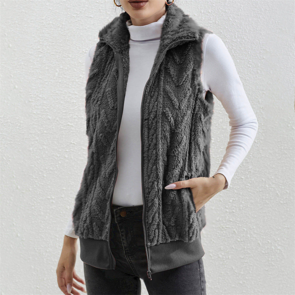 Thickened Jacquard Double-Faced Fleece Sleeveless Vest For Women
