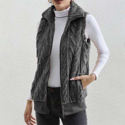 Thickened Jacquard Double-Faced Fleece Sleeveless Vest For Women