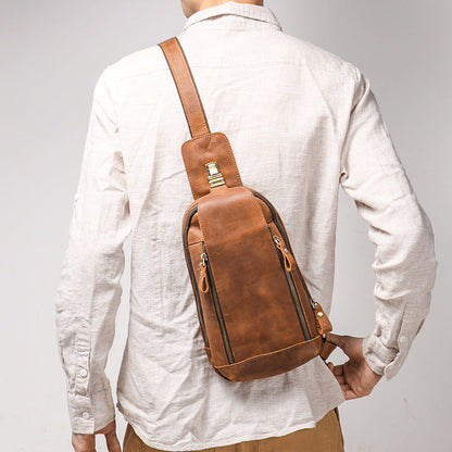 Men's Crazy Horse Leather Sports Crossbody Bag