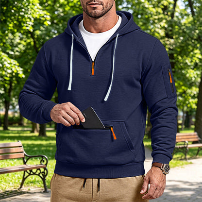 New Arrival European Size Half-Zip Multi-Pocket Casual Loose Sports Pullover Hoodie For Cross-Border Foreign Trade, Amazon Listing