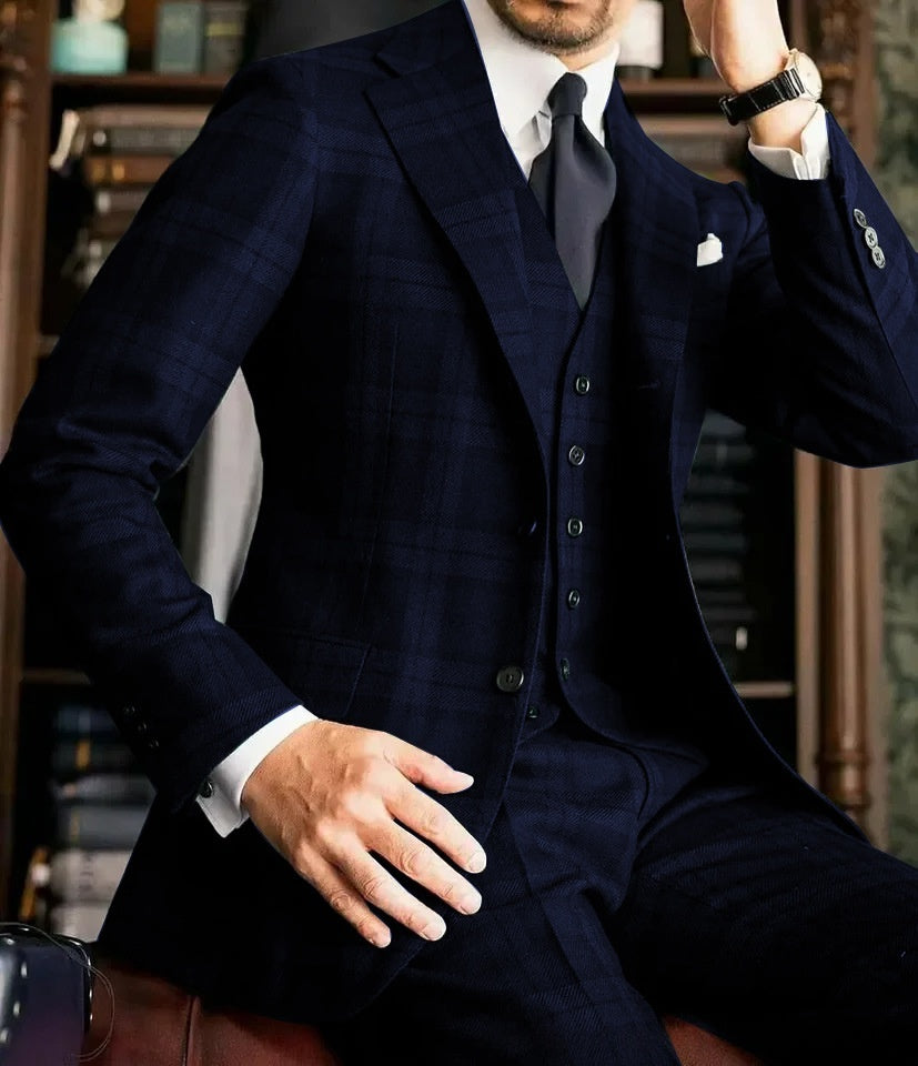 European And American Plaid Suit Set For Men Designer Crafted