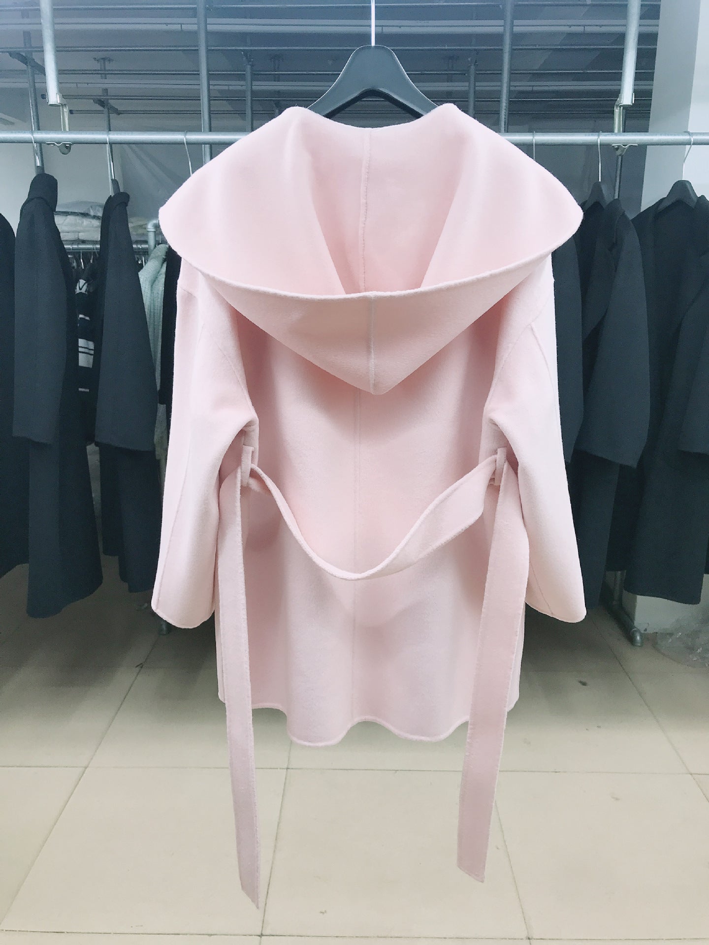 Womens Hooded Loose-fit Double-faced Cashmere Coat