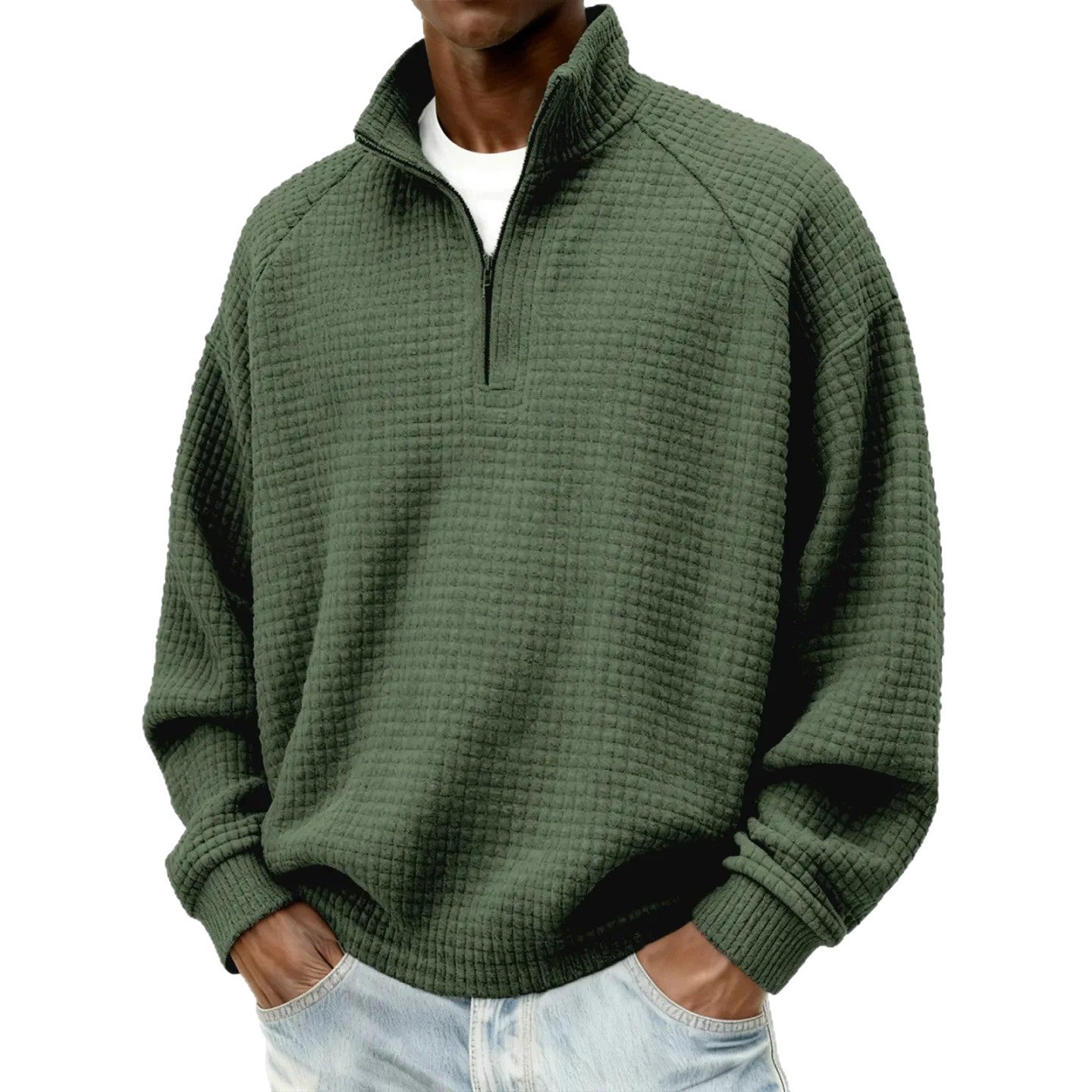 Retro Zipped Small-check Casual Stand-collar Long-sleeve Mens
