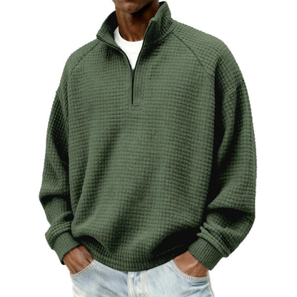 Retro Zipped Small-check Casual Stand-collar Long-sleeve Mens