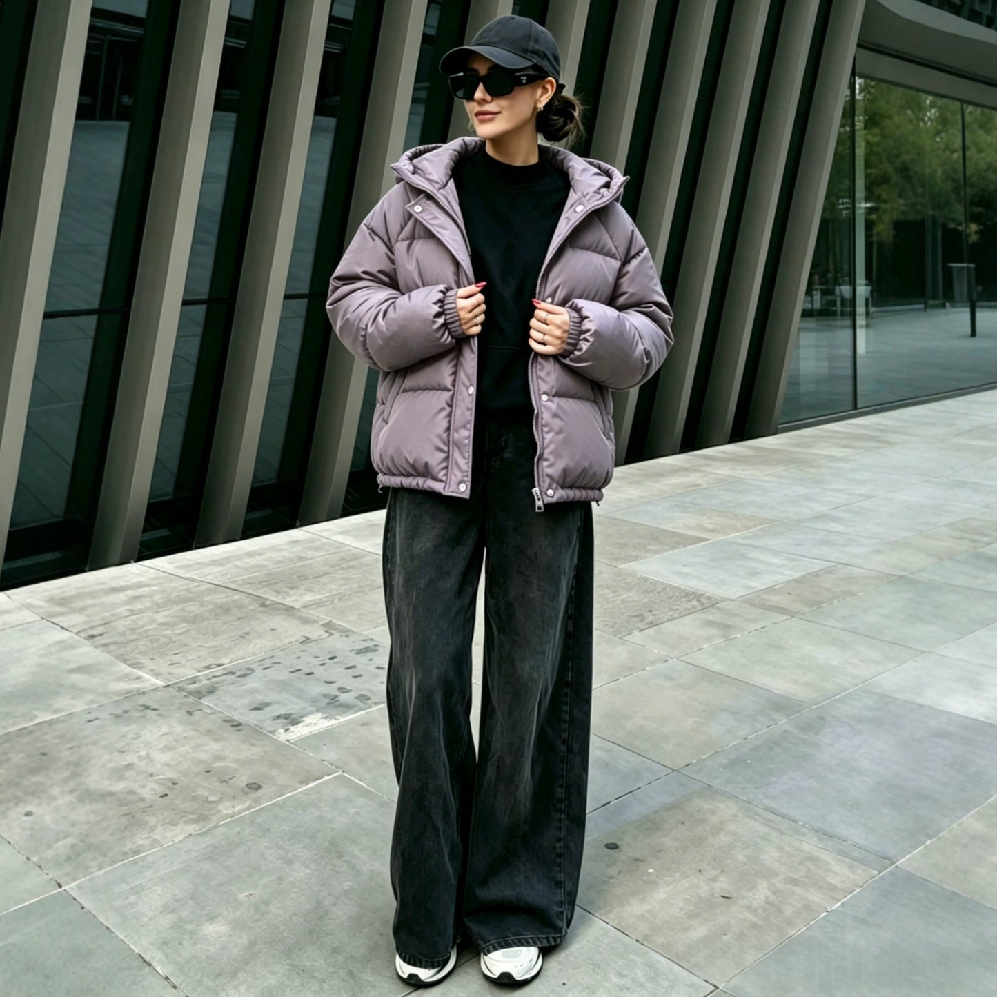 Womens Winter American-Style Fake Two-Piece Patchwork Hooded Cotton Padded Coat