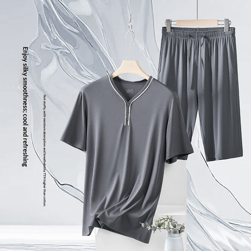 Mens Home Wear Thin Short-Sleeve Shorts Pajama Set