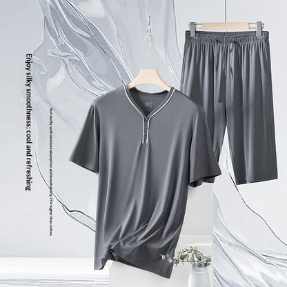 Mens Home Wear Thin Short-Sleeve Shorts Pajama Set