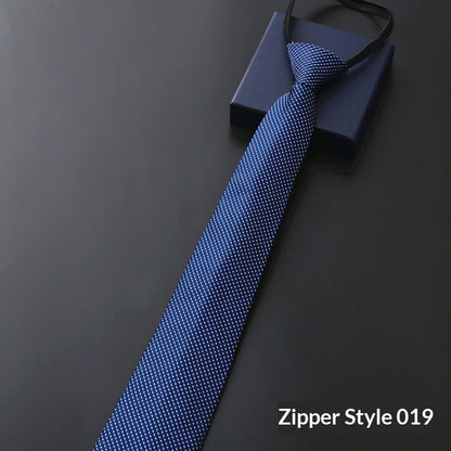 Mens Business Formal Zipper Tie With Blue Stripes