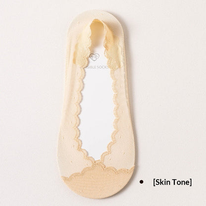 Womens Lace Invisible No-show Socks With Silicone Non-slip Backing
