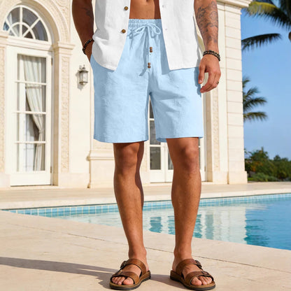 New Summer Style Men's Solid Color Cotton And Linen Shorts, Loose Sports Casual Beach Pants, Men's Cotton And Linen Breathable Shorts