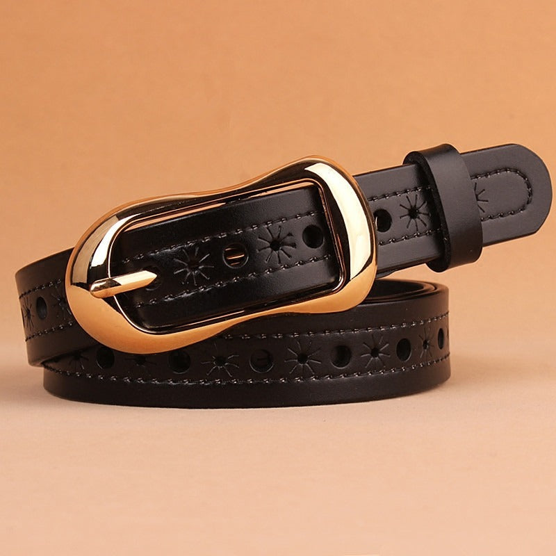Womens Denim Soft Leather Belt With Pinhole Waistband